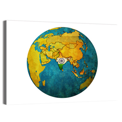 India On Globe Map Wall Art