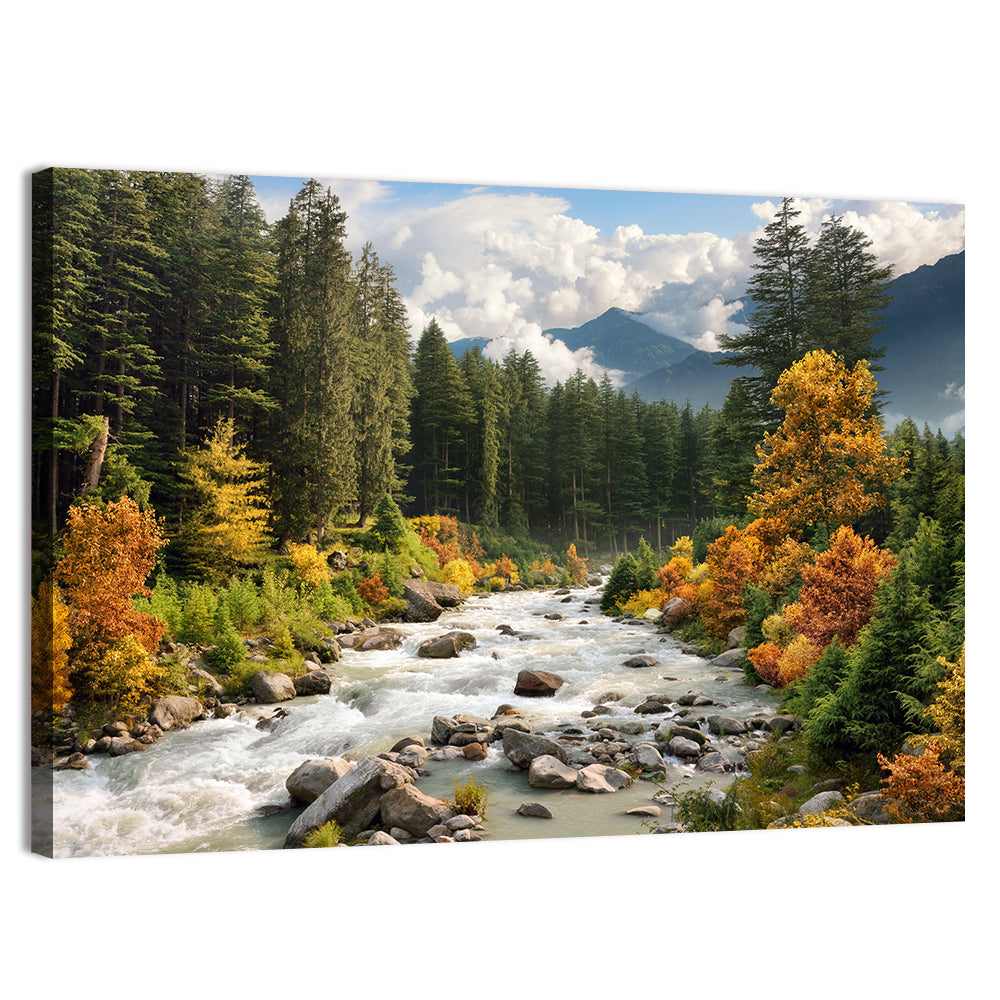 Autumn Mountain Stream with Rapids Wall Art, canvas print, landscape