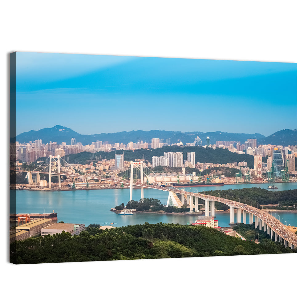 Haicang Suspension Bridge at Dusk Wall Art, canvas print, landscape