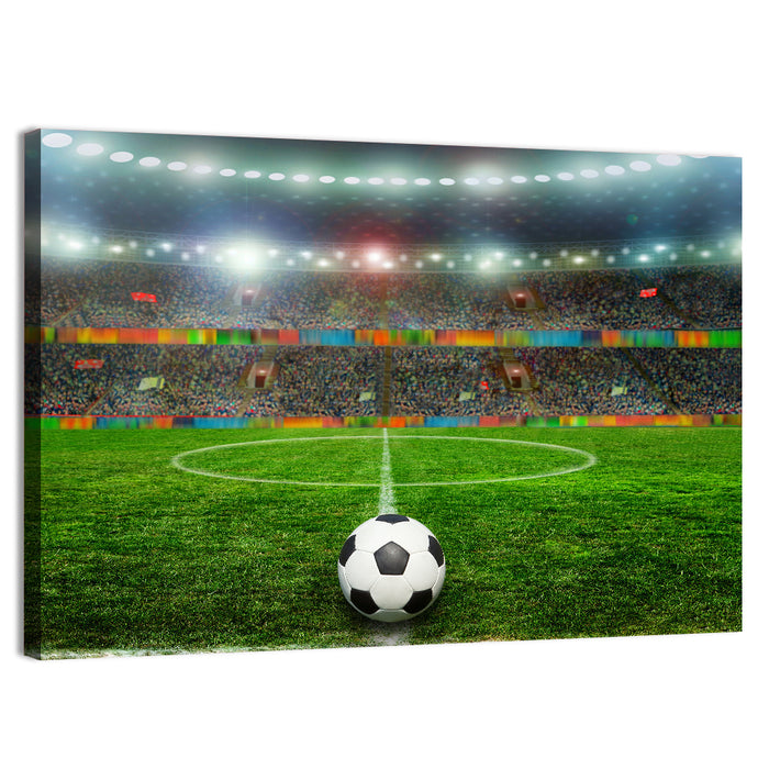 Soccer Ball Under Floodlights Wall Art as a canvas print