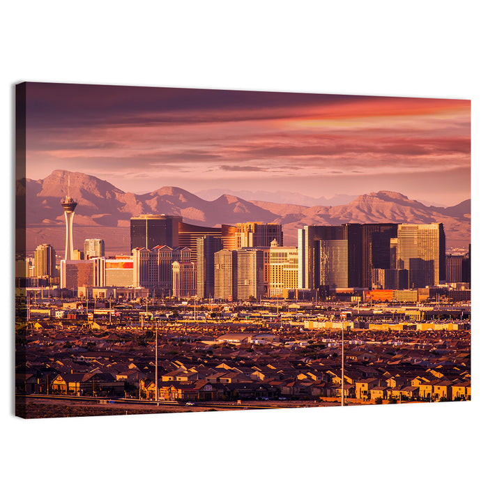 Las Vegas Strip Sunset Skyline Wall Art as a canvas print