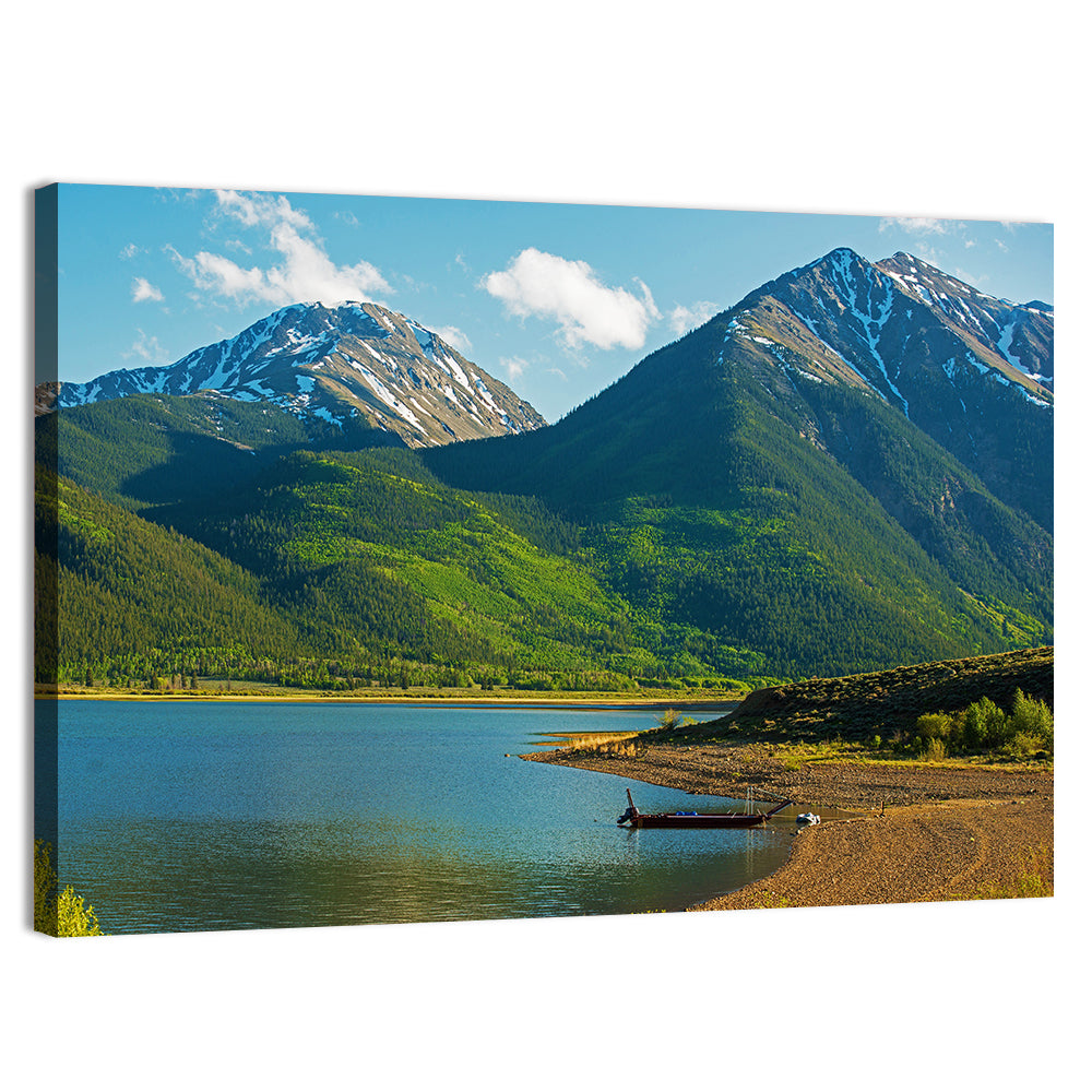 Snow-capped Peaks Over Twin Lakes Colorado Wall Art, canvas print, landscape