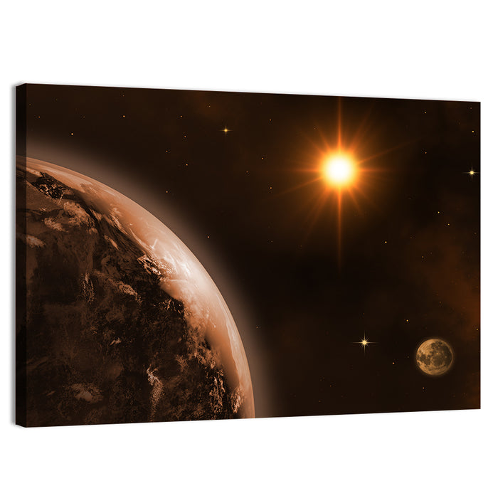 Crescent Planet with Golden Star and Moon Wall Art as a canvas print