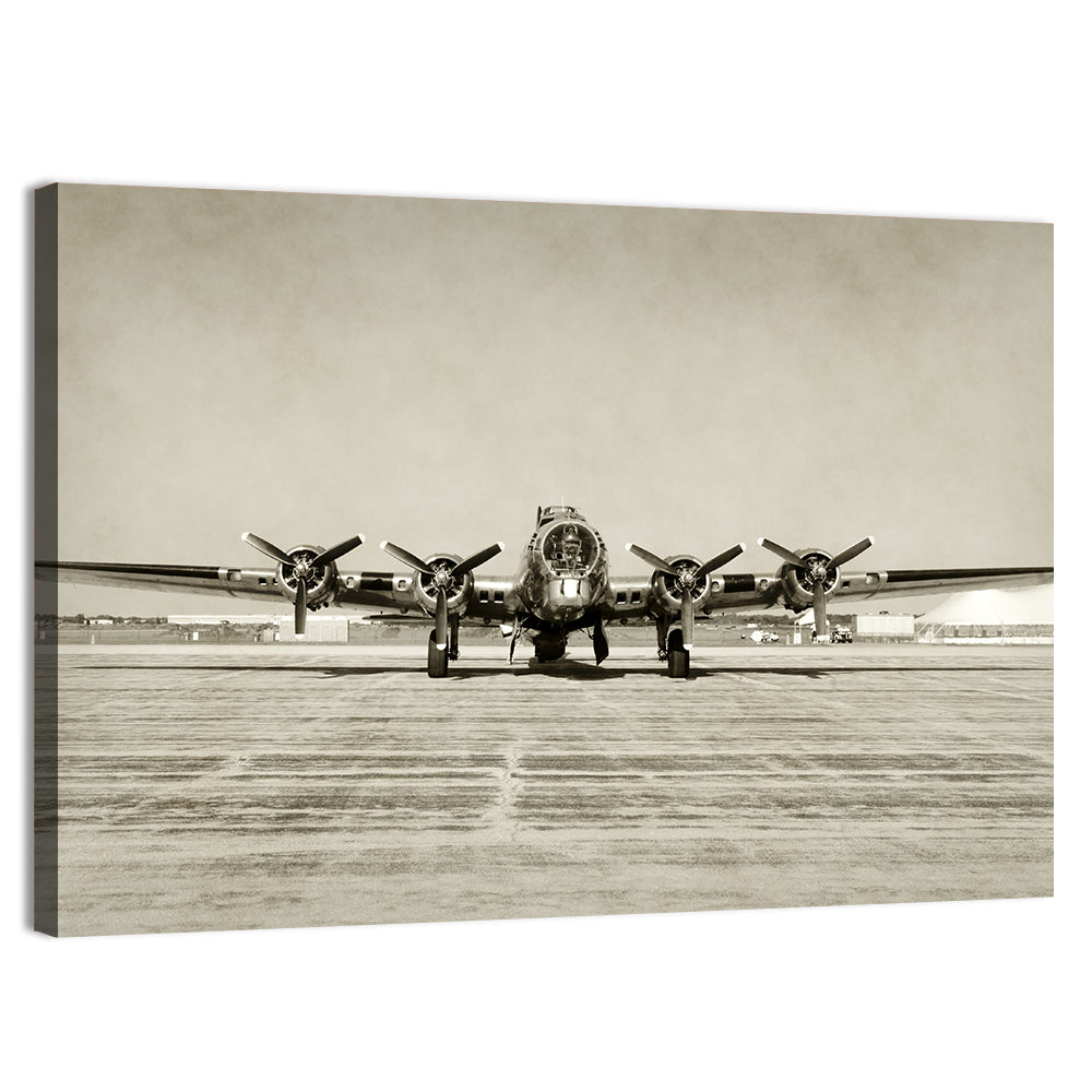 B-17 Bomber Front View Wall Art, canvas print, landscape