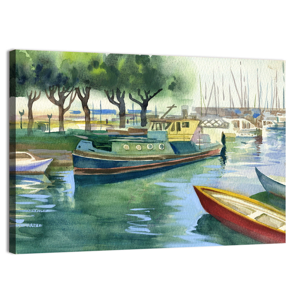 Watercolor Harbor Boats Wall Art, canvas print, landscape