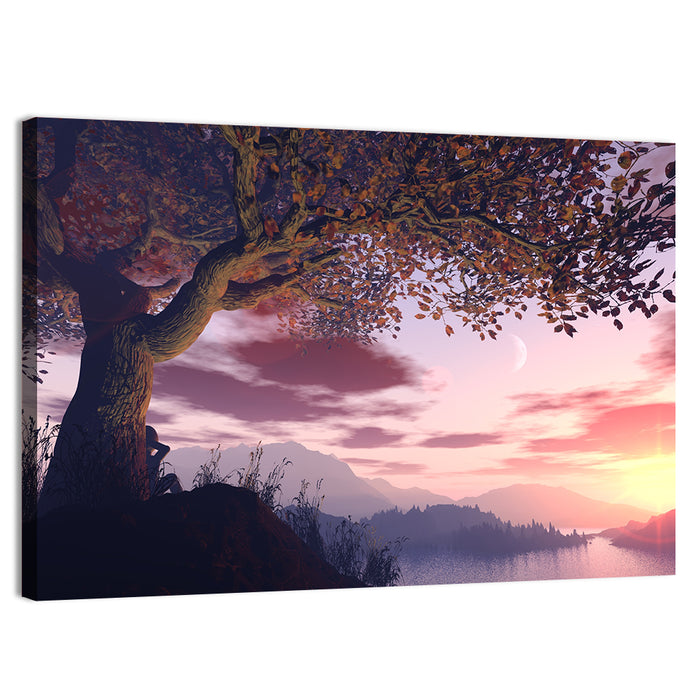 Dreamer Tree by Sunset Lake Wall Art as a canvas print