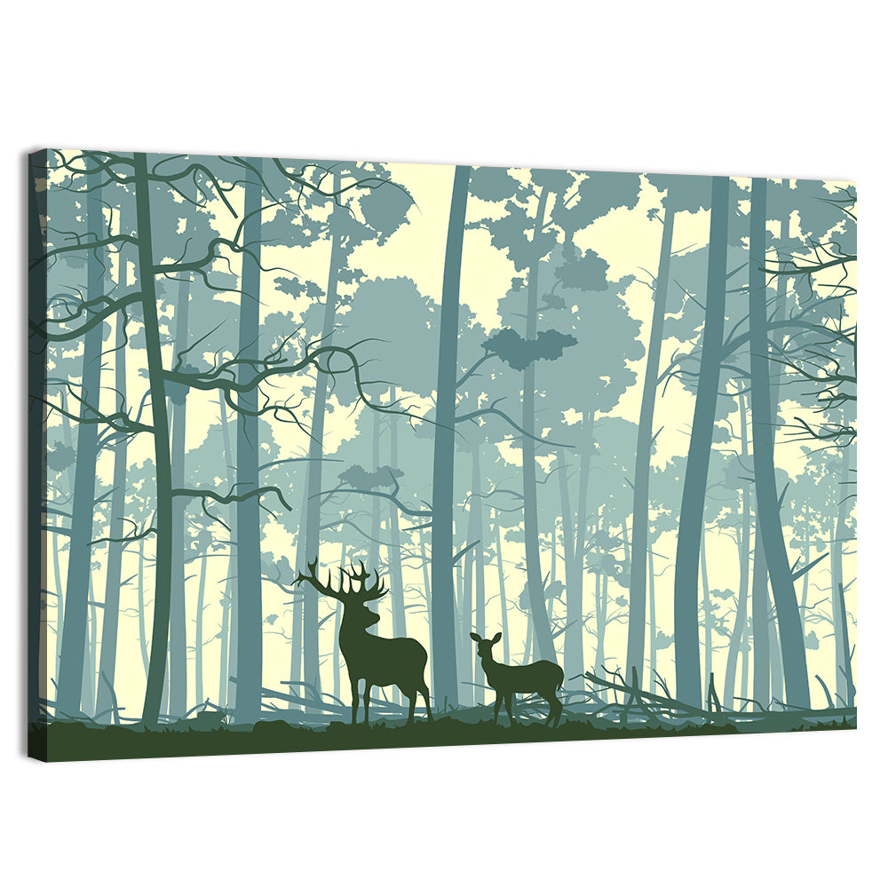 Deer Pair in Teal Forest Wall Art