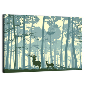 Wild Deer In Forest Abstract Wall Art