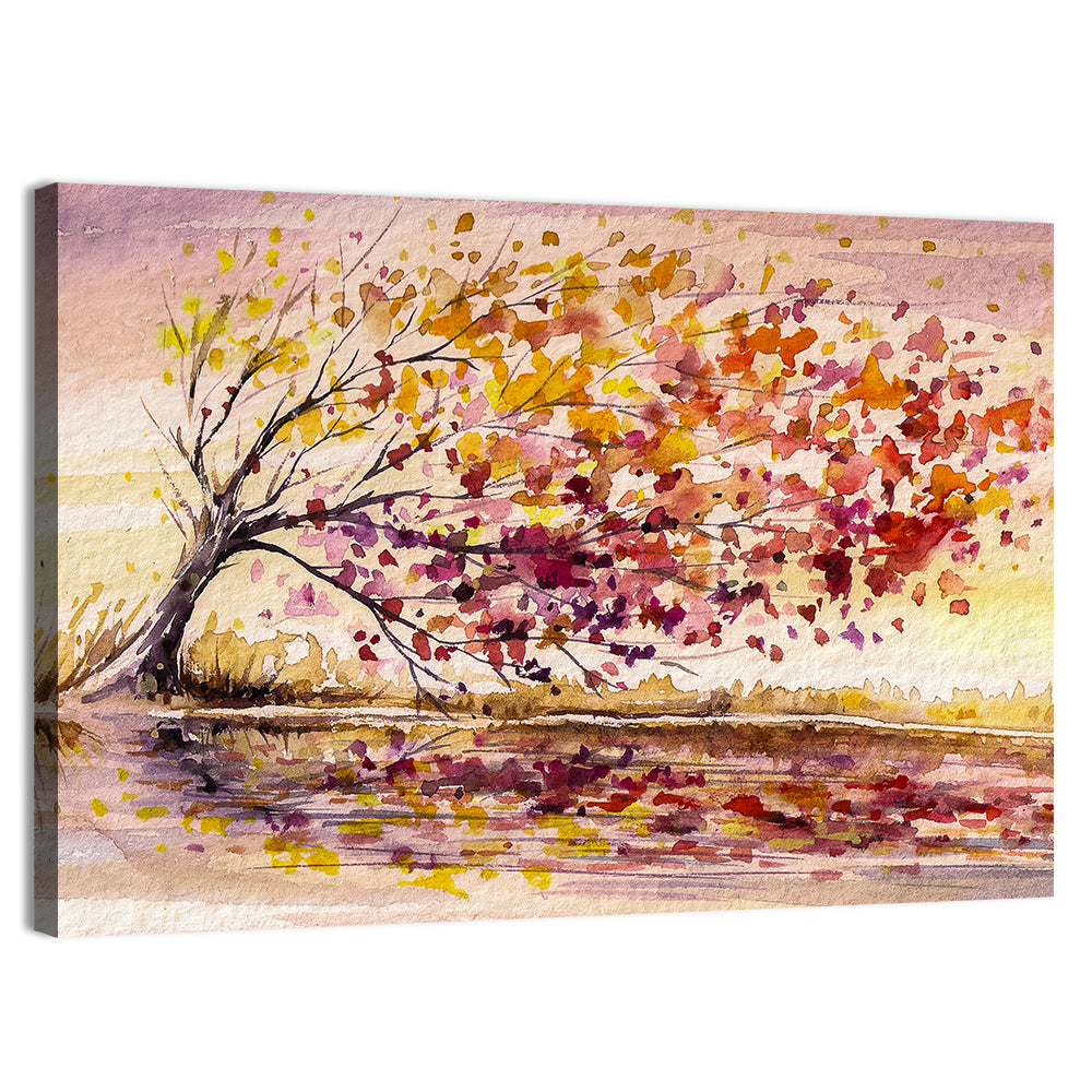 Windblown Autumn Tree Reflection Wall Art