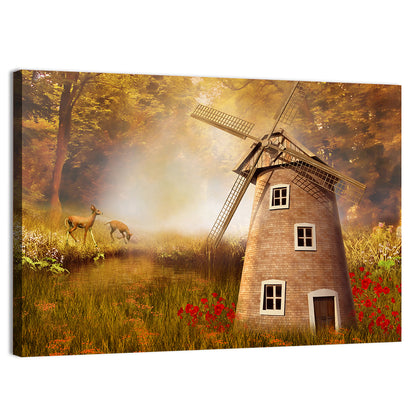 Autumn Windmill in Forest Clearing Wall Art