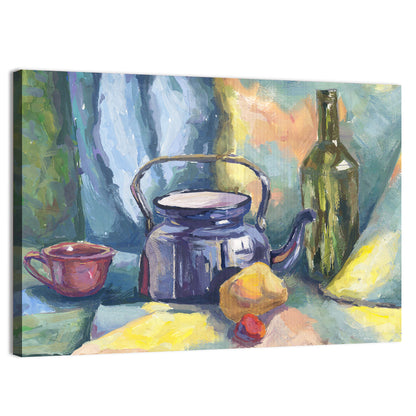 Metal Teapot and Bottle Still Life Wall Art
