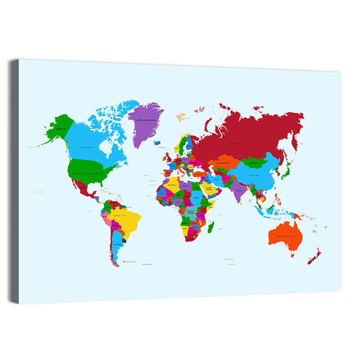 Minimalist Colorful World Map Wall Art as a canvas print