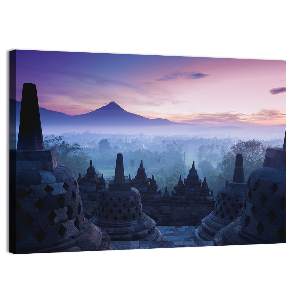 Misty Sunrise at Borobudur Wall Art, canvas print, landscape