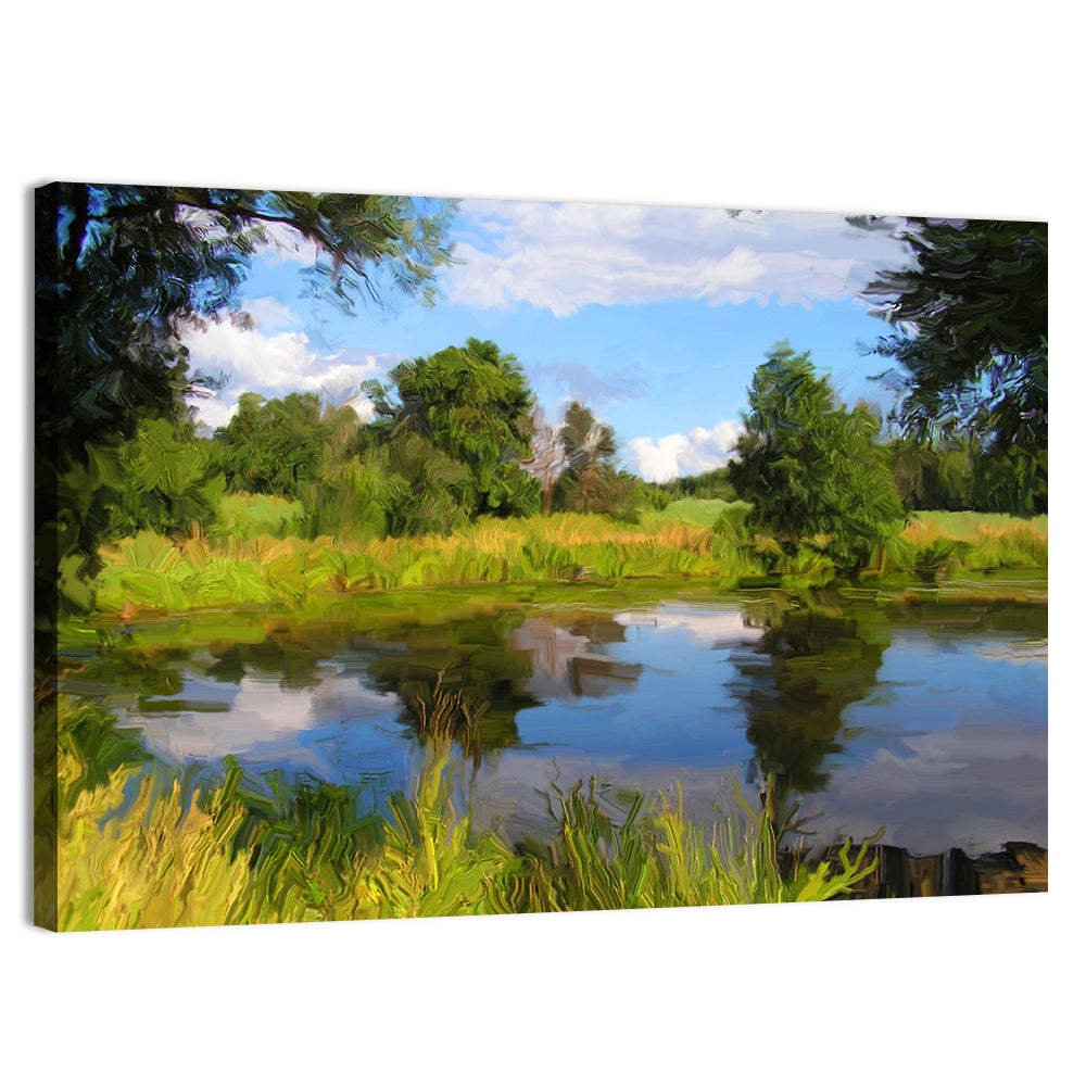 Blue Lake Reflection Illustration Wall Art