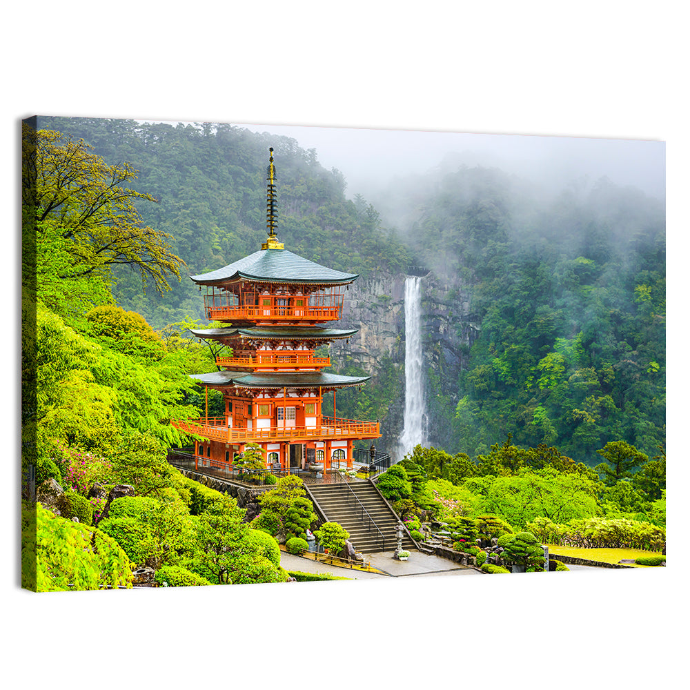 Seiganto-ji Pagoda at Nachi Falls Wall Art, canvas print, landscape