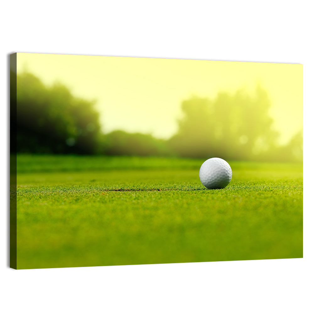 Dimpled Golf Ball on Putting Green Wall Art, canvas print, landscape