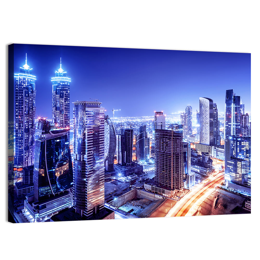 Downtown Dubai Night Skyline Wall Art