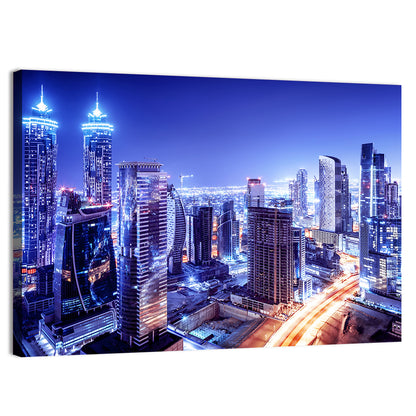 Downtown Dubai Night Skyline Wall Art