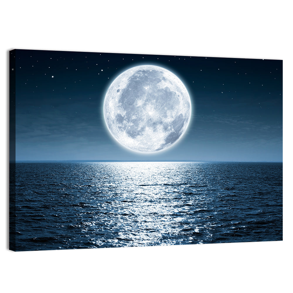 Full Moon Rising Over Ocean Wall Art, canvas print, landscape