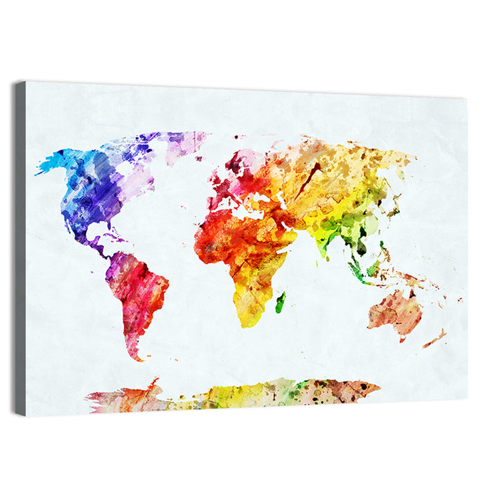 Abstract Watercolor World Map Wall Art as a canvas print