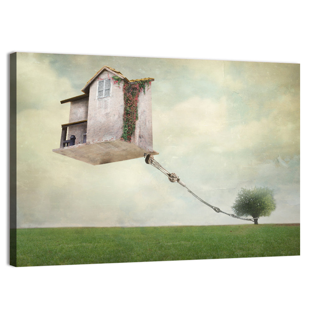 Floating House with Pulley Wall Art, canvas print, landscape