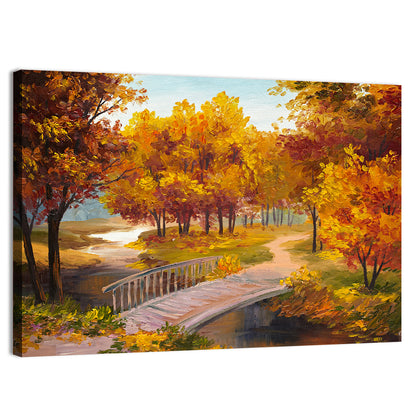 Autumn Footbridge in Golden Forest Wall Art
