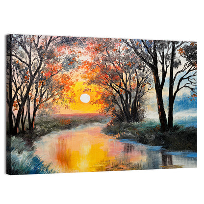 Golden Hour River Watercolor Wall Art