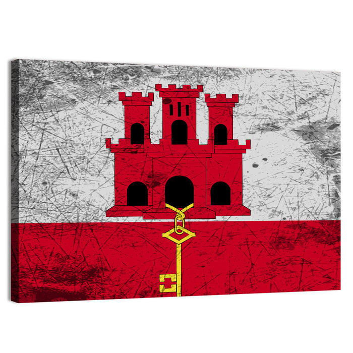 Gibraltar Flag with Castle and Key Wall Art as a canvas print