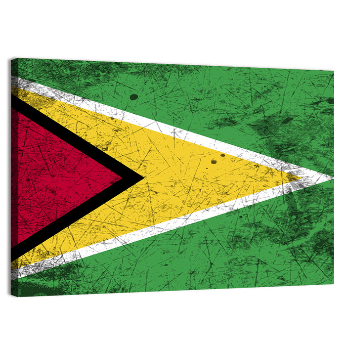 Guyana Flag Distressed Design Wall Art as a canvas print