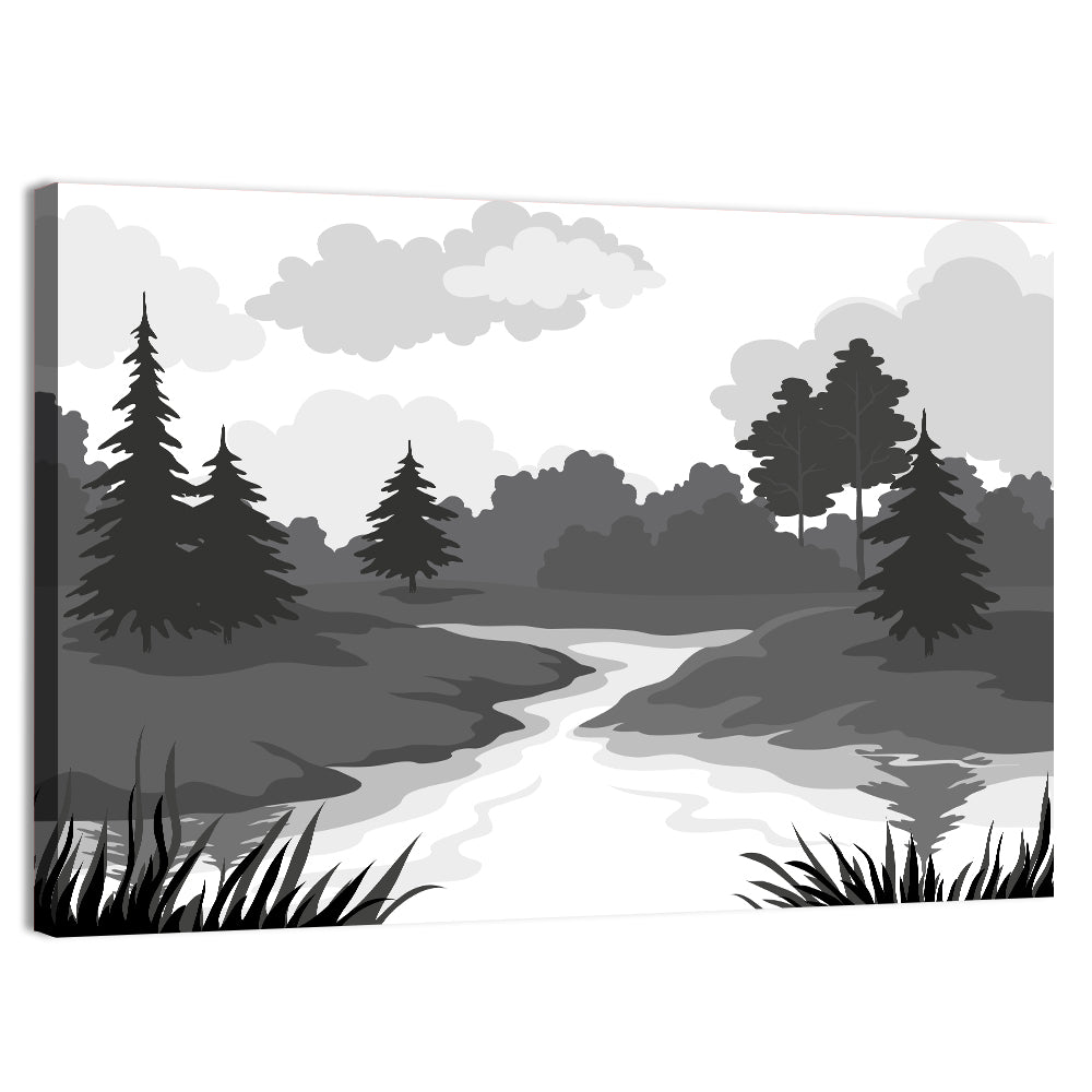 Winding River Silhouette Wall Art, canvas print, landscape