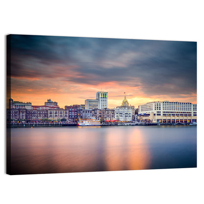 Savannah Riverfront Sunset Skyline Wall Art
