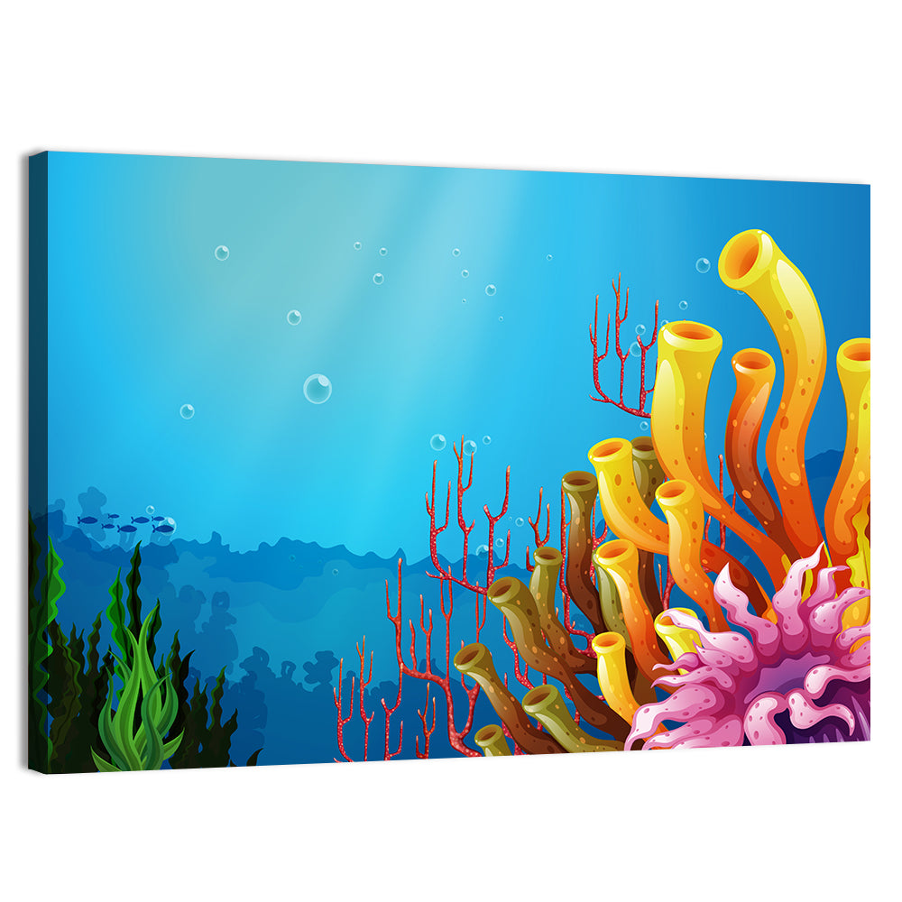 Undersea Coral Reef Illustration Wall Art, canvas print, landscape