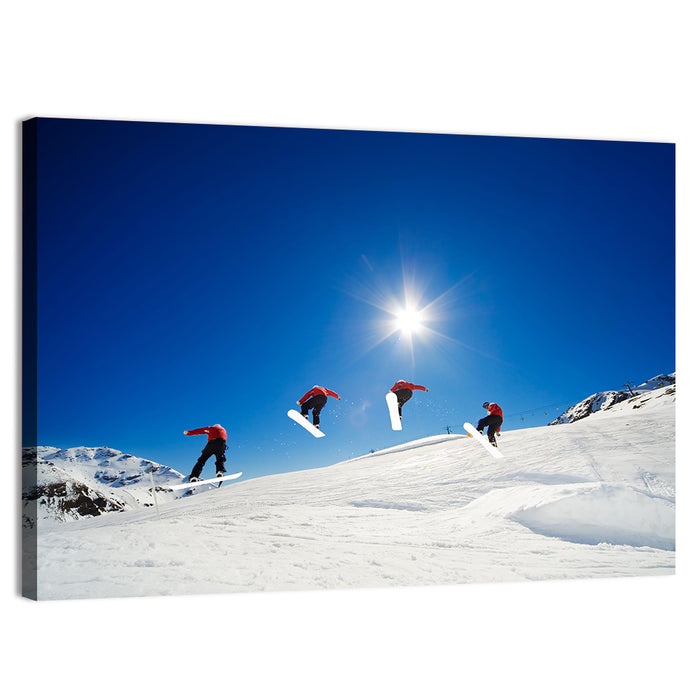 Snowboarder Jump Sequence Wall Art as a canvas print