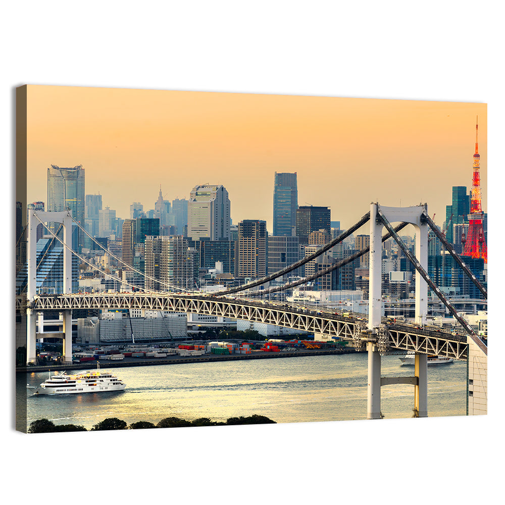Rainbow Bridge and Tokyo Tower Skyline Wall Art, canvas print, landscape