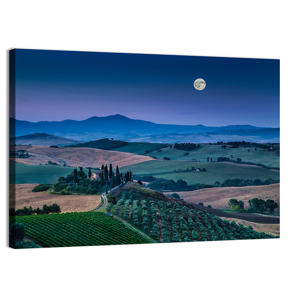 Moonlit Tuscan Hills Wall Art, canvas print, landscape