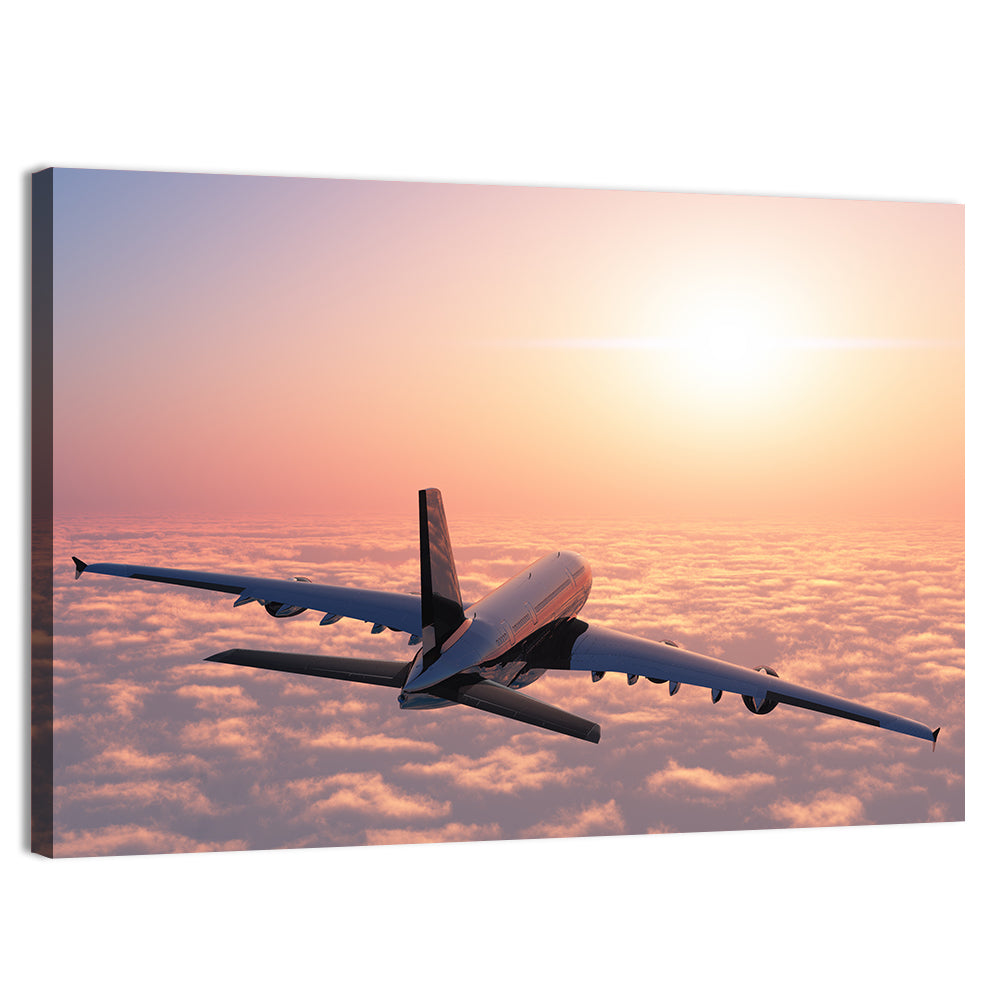 Passenger Plane Above Golden Clouds Wall Art, canvas print, landscape