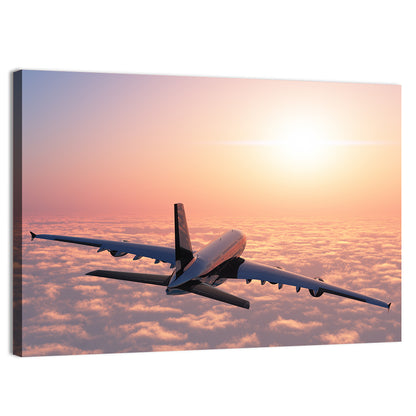 Passenger Plane Above Golden Clouds Wall Art