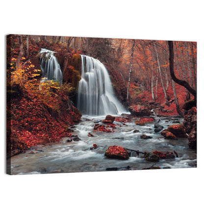 Dual Tier Autumn Forest Waterfall, Crimea Wall Art