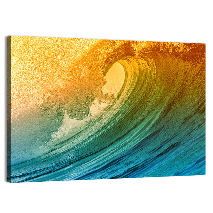 Golden Hour Barrel Wave Wall Art as a canvas print