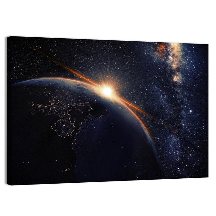 Sunrise Over Earth from Orbit Wall Art as a canvas print