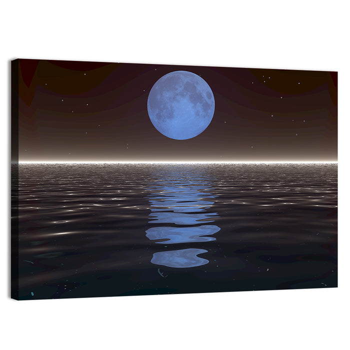Surreal Moonset Over Reflective Sea Wall Art as a canvas print