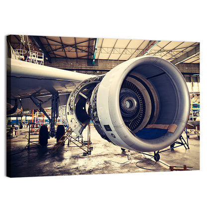 Open Jet Engine in Hangar Wall Art