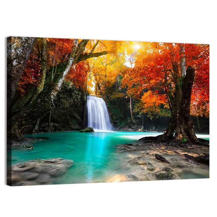 Autumn Forest Waterfall, Thailand Wall Art as a canvas print
