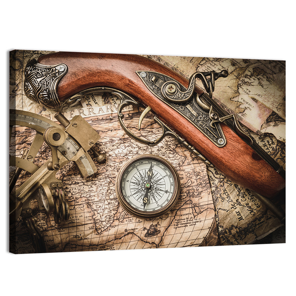 Antique Nautical Instruments with Flintlock Wall Art