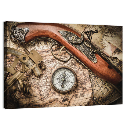 Antique Nautical Instruments with Flintlock Wall Art