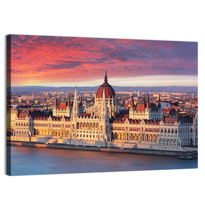 Hungarian Parliament at Dawn Wall Art as a canvas print