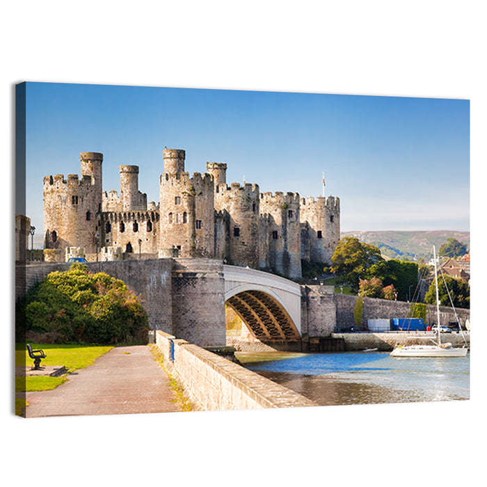 Conwy Castle and Arched Bridge Wall Art as a canvas print
