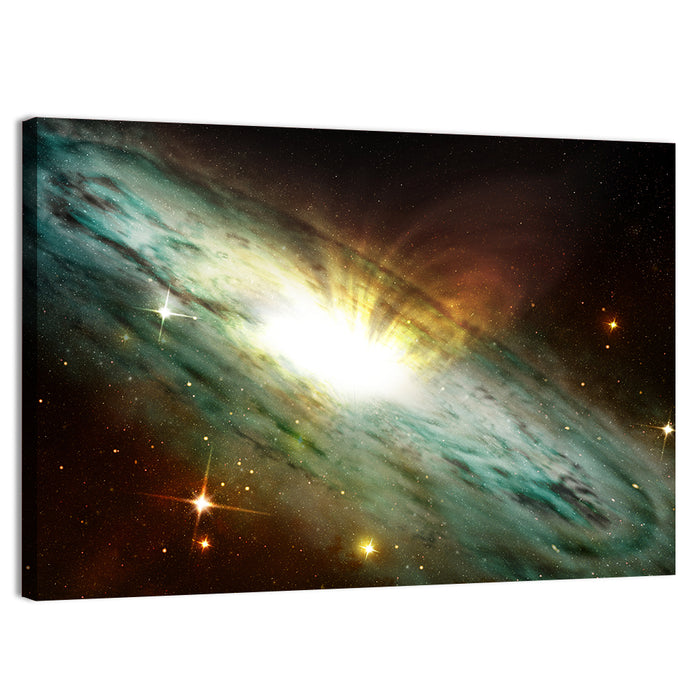Spiral Galaxy with Glowing Core Wall Art as a canvas print