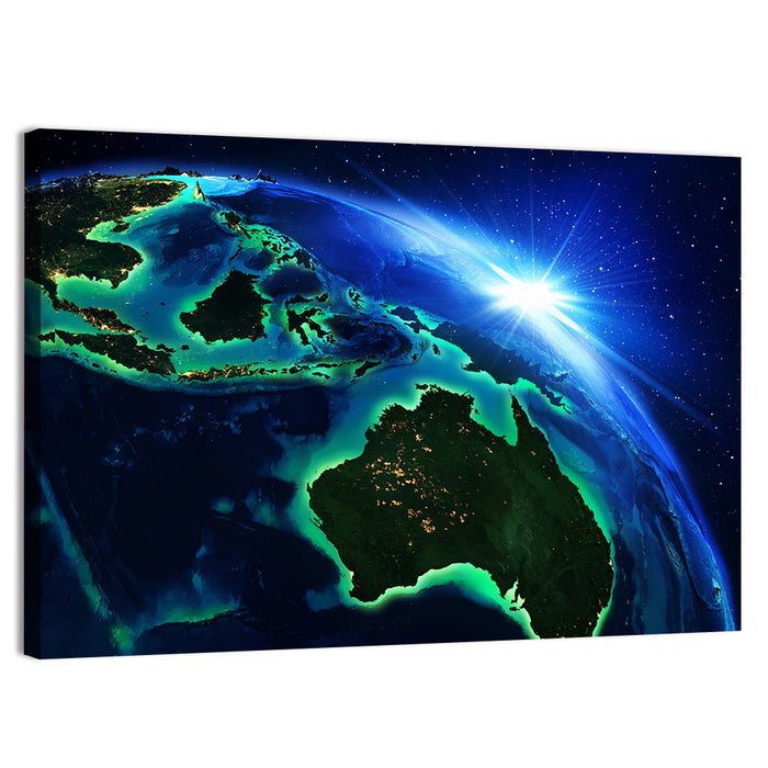 Australia and Indonesia from Space Wall Art as a canvas print