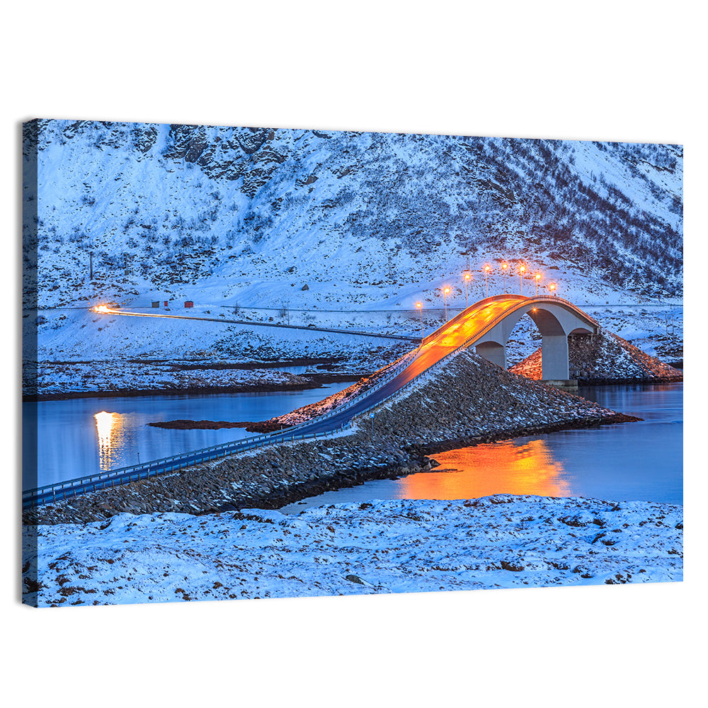 Fredvang Bridges at Twilight Wall Art, canvas print, landscape